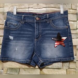 Jordache Blue Denim Kids Shorts with‎ Star Sequined Patch Size 16
